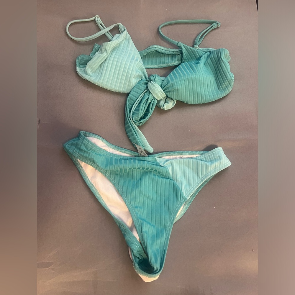 teal color block bikini